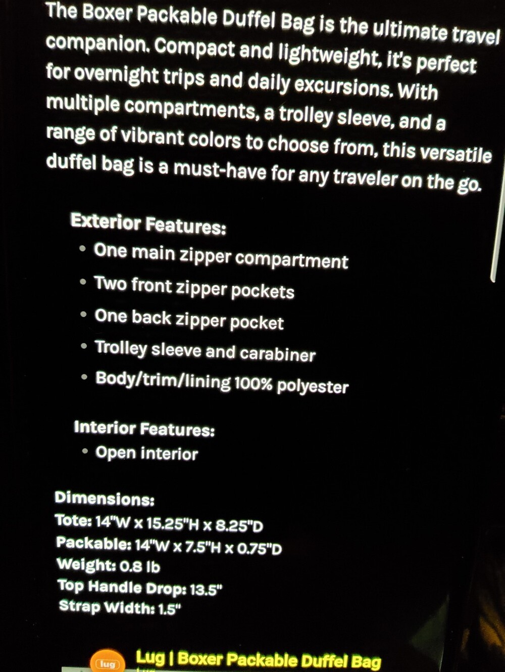 Lug Boxer Packable, Kelly Green - Picture 5 of 8